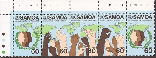 Samoa - 1985 International Youth Year - 5 Stamp Strip - Scott #655