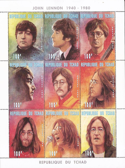 Chad - 1996 Musician John Lennon - 9 Stamp Sheet - Scott #721