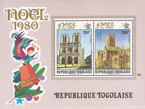 Togo - 1980 Christmas Cathedrals - 2 Stamp Souvenir Sheet #C437a