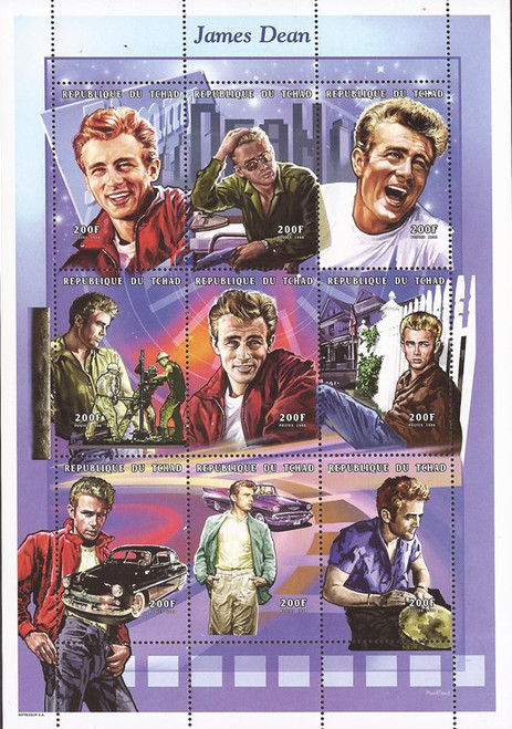 Chad 1999 American Actor James Dean 9 Stamp Sheet Scott #793