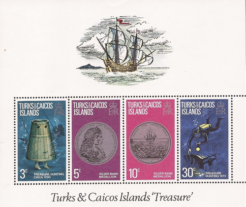 Turks & Caicos - 1973 Treasure Hunting - 4 Stamp Souvenir Sheet #262a