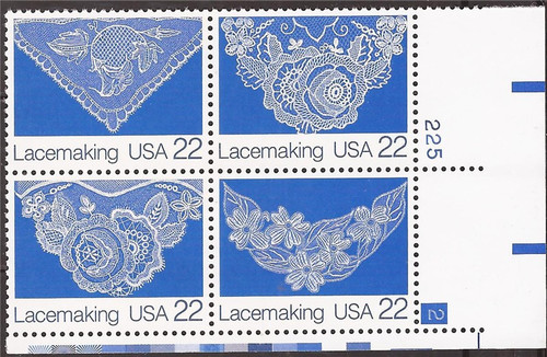 US Stamp 1987 22c American Folk Art Lacemaking 4 Stamp Plate Block #2351-4