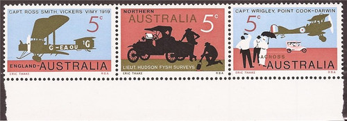 Australia - 1969 England-Australia Airplanes - 3 Stamp Strip #470a