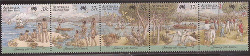 Australia - 1988 First Fleet Arrival Sydney Cove - 5 Stamp Strip #1030