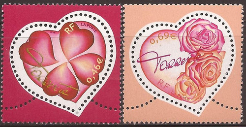 France - 2003 Hearts & Roses - 2 Stamp Set - Scott #2926-7