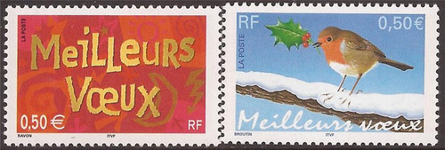 France - 2003 Holiday Greetings & Bird - 2 Stamp Set - Scott #2981-2