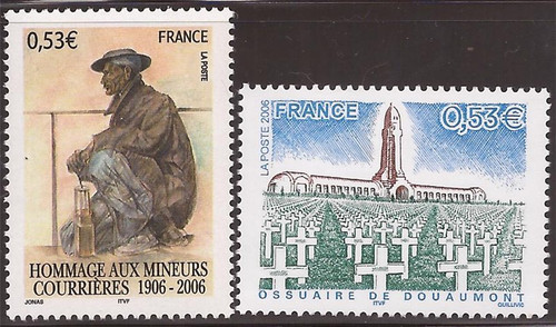 France - 2006 2 Different Stamps - Coal Mine Disaster, Ossuary #3190-1