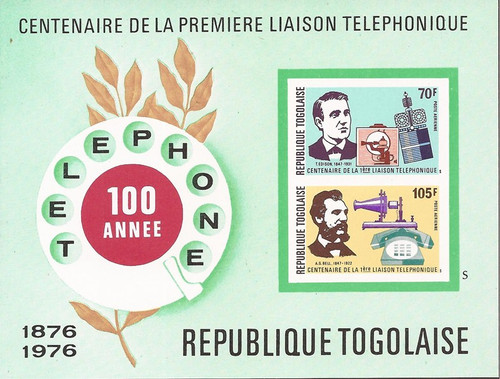 Togo - 1976 Telephone Edison, Bell - 2 Stamp Souvenir Sheet #C277