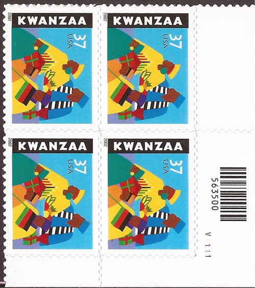 US Stamp - 2002 37c Kwanzaa - 4 Stamp Plate Block - Scott #3673