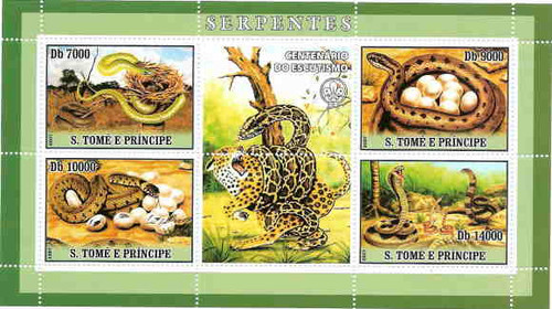 Sao Tome - Snakes on Stamps - Sheet of 4 ST7203a