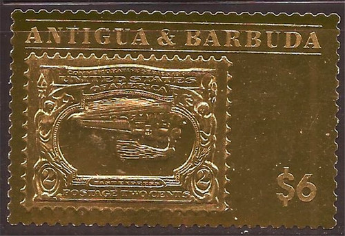 Antigua - US 2c Inverted Train - 24K Gold Foil Stamp on Stamp MNH #77