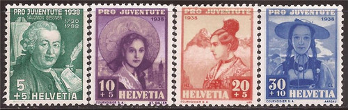 Switzerland - 1938 Gessner and Regional Girls - 4 Stamp Set MH #B91-4