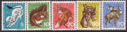 Switzerland - 1966 Animals - 5 Stamp Set MNH - Scott #B360-4