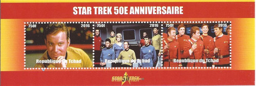 Chad - 2016 Star Trek 50th Anniversary 3 Stamp Strip Kirk Spock 3B-467