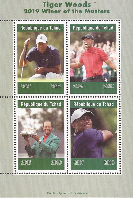 Chad - 2019 Professional Golfer Tiger Woods - 4 Stamp Sheet - 3B-666
