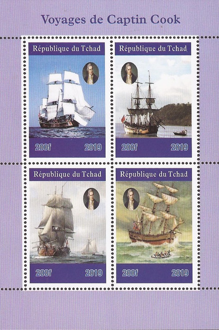 Chad - 2019 British Explorer Captain Cook - 4 Stamp Sheet - 3B-667