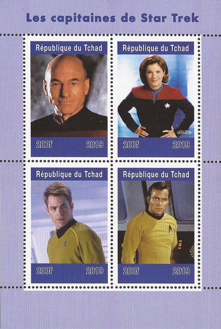 Chad - 2019 Star Trek Captains Picard & Kirk - 4 Stamp Sheet - 3B-674