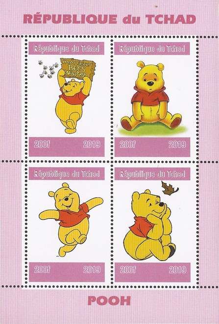 Chad - 2019 Winnie-the-Pooh Bear - 4 Stamp Sheet - 3B-688