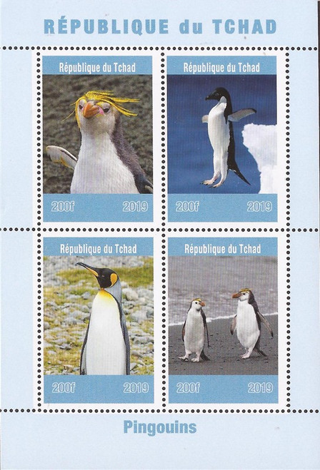 Chad - 2019 Penguins on Stamps - 4 Stamp Sheet - 3B-689
