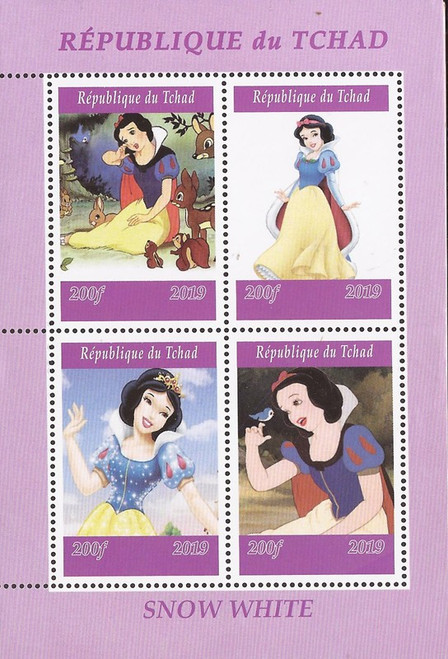 Chad - 2019 Disney’s Snow White - 4 Stamp Sheet - 3B-694