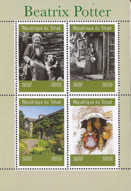 Chad - 2019 British Writer Beatrix Potter - 4 Stamp Sheet - 3B-703