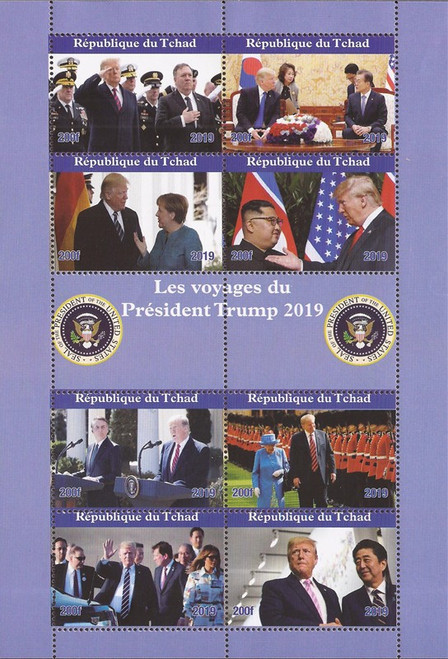 Chad - 2019 President Trump 2019 Trips - 8 Stamp Sheet - 3B-704