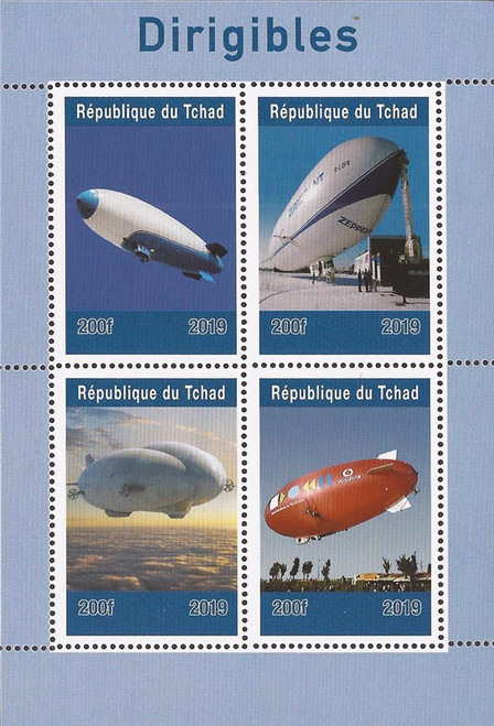 Chad - 2019 Dirigibles on Stamps - 4 Stamp Sheet - 3B-712