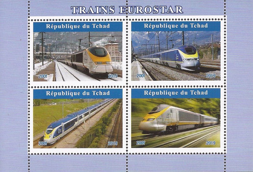Chad - 2019 Eurostar Trains - 4 Stamp Sheet - 3B-722