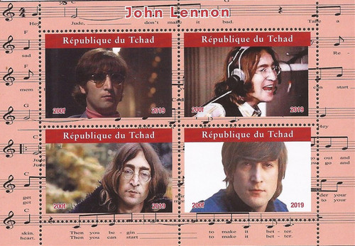 Chad - 2019 The Beatles Singer Guitarist John Lennon - 4 Stamp Sheet - 3B-752