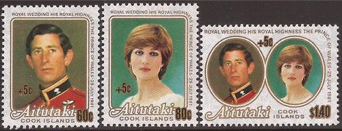 Aitutaki - 1981 Royal Wedding Semi-Postal Surcharge 3 Stamp Set #B35-7