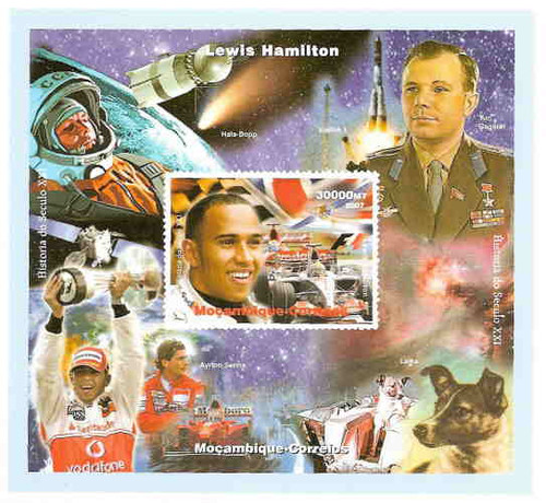 Mozambique - Formula 1 Driver Lewis Hamilton Souvenir Sheet 13A-014