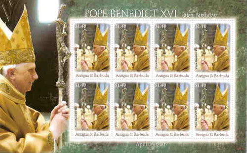 Antigua - Pope Benedict Birthday Sheet of 8 ANT0717