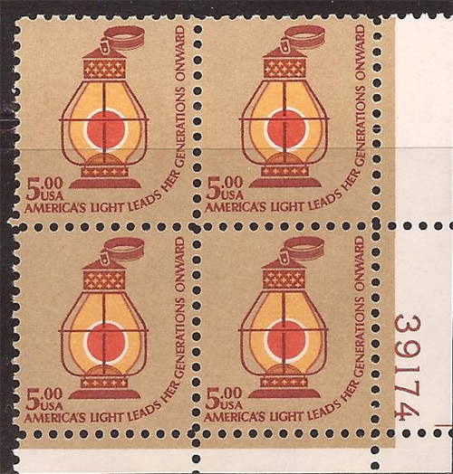 US Stamp - 1979 $5.00 Conductor's Lantern Plate Block of 4 Stamps #1612
