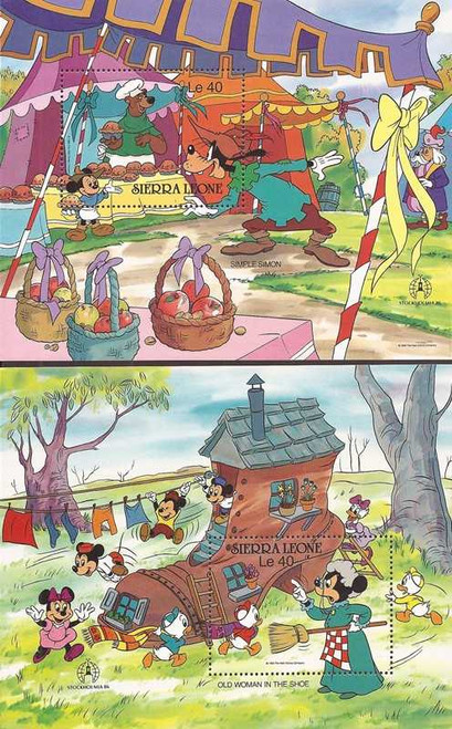 Sierra Leone - 1986 Disney Mother Goose Stories - Set of 2 Souvenir Sheets #807-8