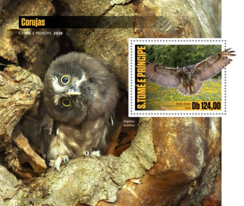 St Thomas - 2020 Eurasian Eagle-owl - Stamp Souvenir Sheet - ST200312b