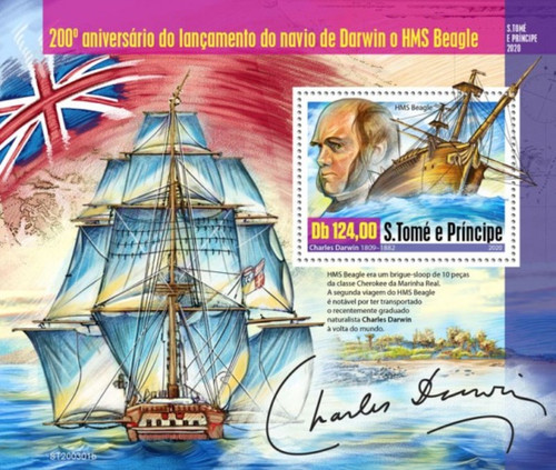 St Thomas - 2020 Darwin's HMS Beagle Ship - Stamp Souvenir Sheet - ST200301b