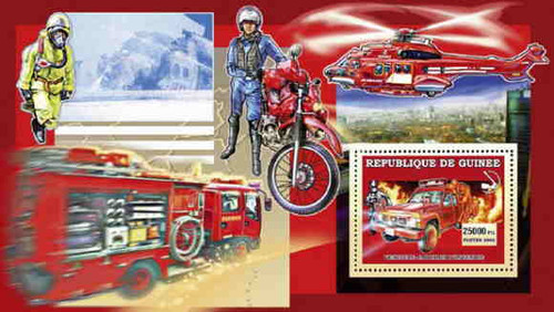 Guinea - Emergency Fire Vehicle on Stamps - Mint Souvenir Sheet 7B-101