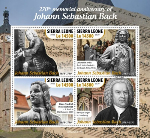 Sierra Leone - 2020 Johann Sebastian Bach - 4 Stamp Sheet - SRL200514a