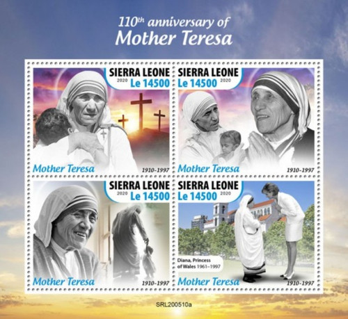 Sierra Leone - 2020 Mother Teresa Anniversary - 4 Stamp Sheet - SRL200510a