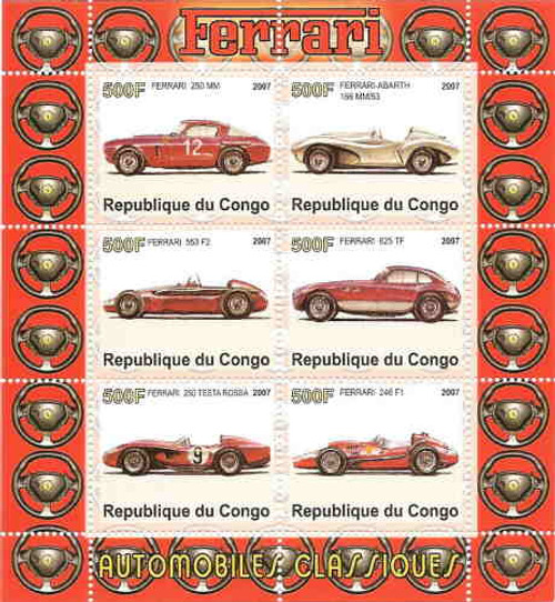 Classic Ferraris on Stamps - Mint Sheet of 6 SV0014