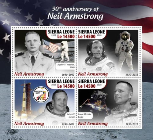 Sierra Leone - 2020 Astronaut Neil Armstrong - 4 Stamp Sheet - SRL200504a