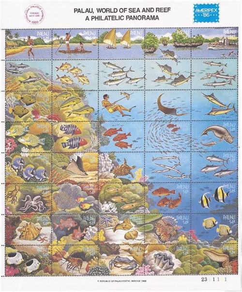 Palau 1986 World of Sea and Reef 40 Stamp Sheet Scott #103