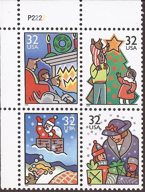 US Stamp - 1996 32c Christmas - 4 Stamp Plate Block - Scott #3108-11