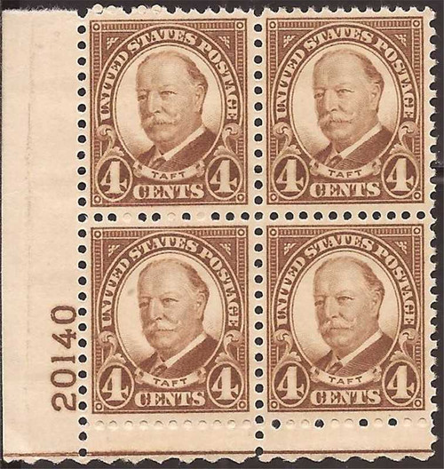 US Stamp - 1930 4c William Taft Plate Block of 4 Stamps NH Scott #685