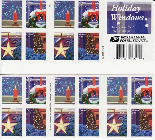 US Stamp 2016 Holiday Windows Booklet of 20 Christmas Forever Stamps #5148b