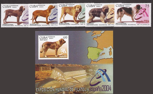 Cuba - 2004 Dogs, Hound, Mastif - 5 Stamp Set + Souvenir Sheet #4391-6