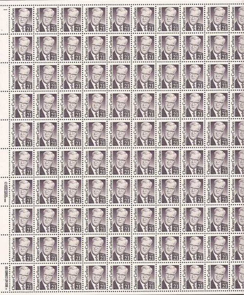 US Stamp - 1988 21c Physicist Chester Carlson - 100 Stamp Sheet - Scott #2180