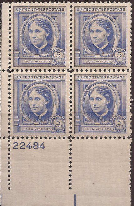 US Stamp 1940 5c Author Louisa May Alcott Plate Block of 4 Stamps MNH #862