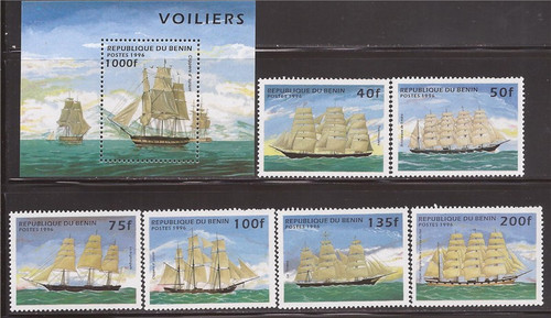 Benin - 1996 Sailing Ships - 6 Stamp Set + Souvenir Sheet - Scott #850-6