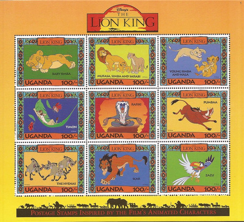 Uganda - 1994 Disney’s Lion King - Set of 3 9 Stamp Sheets - Scott #1266-8